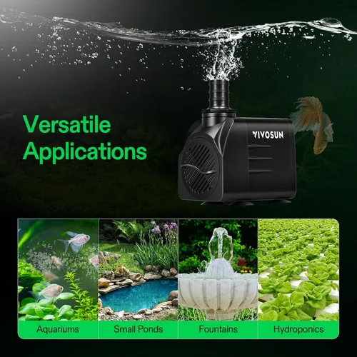 Miniatura 7 de VIVOSUN Bomba sumergible de 660GPH, bomba de acuario de 2500L/H 35W, bomba de fuente ultra silenciosa con 8.2 pies/2.5m de elevación alta