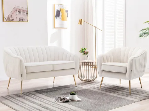 Miniatura 3 de Silla de Acento de Terciopelo, Silla Moderna de Barril, Sillas con Brazos para Sala de Estar y Dormitorio, Acabado Dorado, Beige