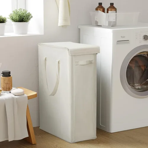 Miniatura 6 de Chrislley Cesta de lavandería delgada de 60 litros con tapa, cesta estrecha para la ropa sucia con asa, cesta plegable para ropa sucia, portátil