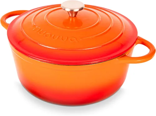 Nuovva Olla Holandesa de Hierro Fundido Esmaltado con Tapa – Cazuela Antiadherente de 6.4 Cuartos – Resistente y Apta para Horno hasta 500°F para