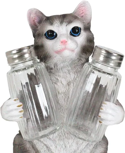 Miniatura 6 de Ebros Gift Gatito felino peludo de cristal para salero y pimentero, figura de 8.25 pulgadas de alto, loco para gatos, gatito, decoración de mascotas