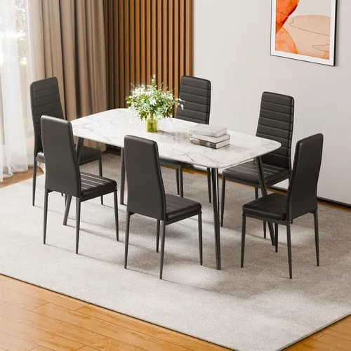 VEVOR Juego de 6 sillas de acento modernas de comedor, sillas laterales tapizadas de cuero para sala de estar, silla de cocina que ahorra espacio