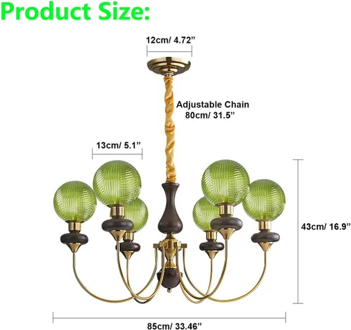 Miniatura 5 de Candelabro de globo de cristal verde con 6 luces, lámpara colgante moderna de mediados de siglo, lámpara colgante Art Deco para comedor, cocina