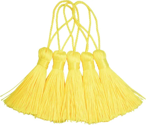 Miniatura 14 de Makhry 20 mini borlas de hilo sedoso hechas a mano de 4.3 pulgadas con lazo de cordón de 2 pulgadas y pequeño nudo chino para aretes, recuerdo