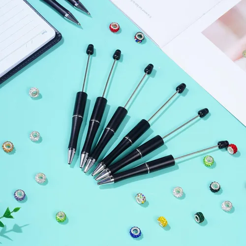 Miniatura 5 de jiebor 50 bolígrafos de cuentas de plástico negros con tinta negra de bola DIY lindos y geniales para bricolaje, regalo de boda, graduación
