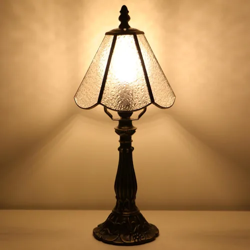 Miniatura 5 de Tiffany Style Table Lamp White Diamond Stained Glass Lamp 14 Inch Small Lamp,Desk Lamps,6X6X14 Inch,Bronze Resin Base, Antique Lamp,Mini Accent
