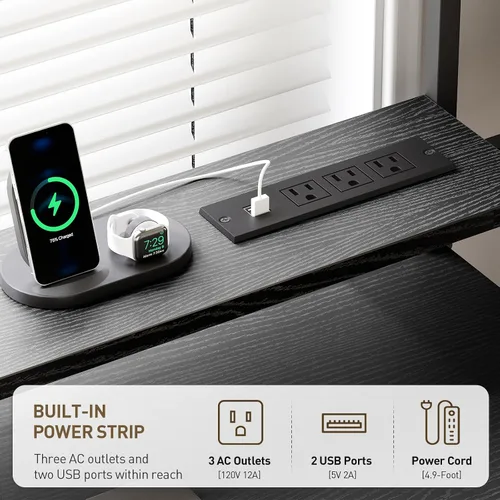 Miniatura 4 de RALGEND Escritorio para juegos en forma de L con estantería, escritorio reversible para computadora de 52 pulgadas con luz LED y toma de corriente