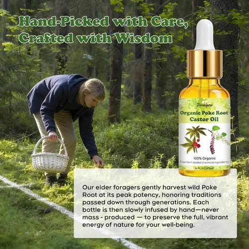 Miniatura 4 de Aceite orgánico de raíz de poke y ricino – Fragancia de menta – Apoya quistes, forúnculos, fibromas, ganglios linfáticos inflamados y salud