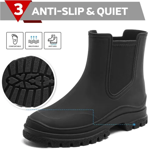 Miniatura 4 de Botas de lluvia para mujer, cómodos botines elásticos para adultos, botas Chelsea de tacón medio a la moda, impermeables, antideslizantes, suela