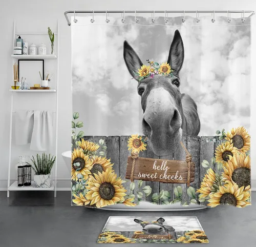 Miniatura 10 de HVEST Cortina de ducha geométrica rosa con ganchos, cortina de ducha moderna geométrica abstracta gris y blanco para baño, 72 x 72 pulgadas, juego