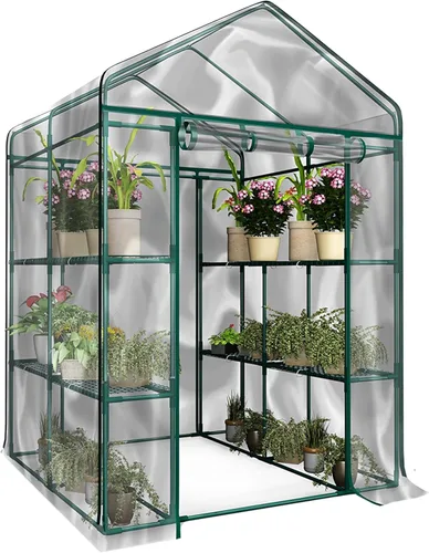 Invernadero - Invernadero de entrada con 8 estantes resistentes y cubierta de PVC para uso en interior o exterior - 56 x 56 x 76 pulgadas Casa Verde