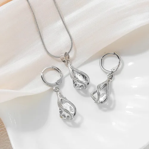 Miniatura 4 de IFKM Silver Jewelry Sets for Women Rhinestone Crystal CZ Bridal Bridesmaid Accessories Necklace Earrings set for Wedding Prom Anniversary Birthday
