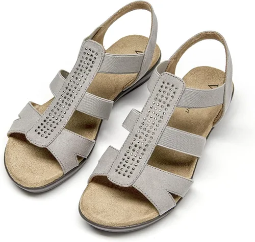 Miniatura 4 de VJH confort - Sandalias planas para mujer con diamantes de imitación, puntera abierta, elásticas, sin cordones, cómodas, informales, para caminar