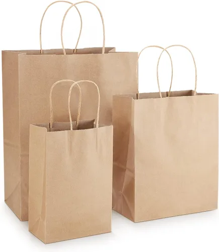 Miniatura 6 de Kslong Paquete de 105 bolsas de regalo de estraza marrón con asas, bolsas de compras de papel kraft liso natural a granel para negocios minoristas