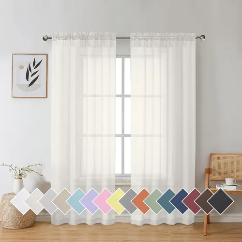 Miniatura 28 de Aiyufeng 2 paneles de cenefa transparente negra de 14 pulgadas de largo, cortinas cortas negras transparentes para dormitorio, cortinas de cocina