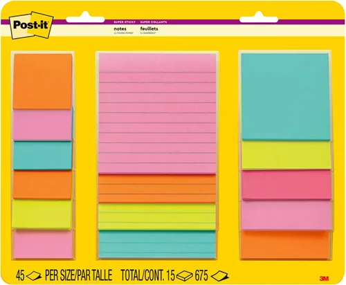 Miniatura 13 de Post-it Notas superadhesivas multi-tamaño Supernova Neons Con líneas Doble poder de pegado 15 blocs, paquete de 12