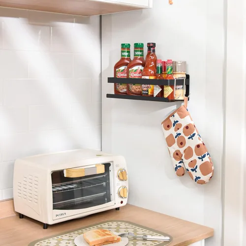 Miniatura 2 de Estante de especias para refrigerador, cocina, hogar, organización y almacenamiento adhesivo (paquete de 2, negro)