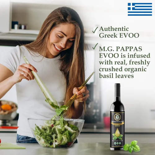 Miniatura 5 de M.G. PAPPAS Aceite de oliva extra virgen infundido con albahaca rico en polifenoles - Aceite de oliva griego prensado en frío y sin filtrar - Alto