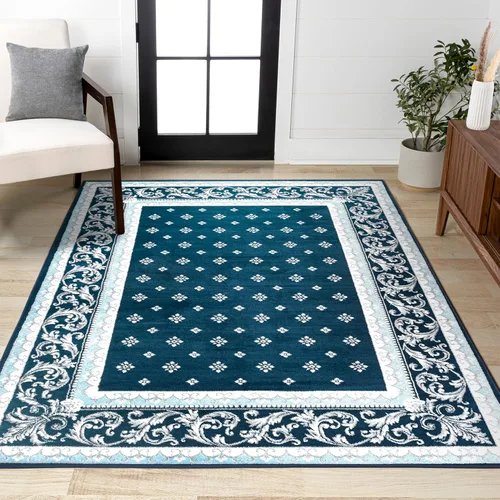 Miniatura 13 de JONATHAN Y Acanthus - Alfombra de pasillo con borde francés azul/azul marino, 2 x 8 pulgadas, vintage, bohemio, fácil de limpiar para sala de estar