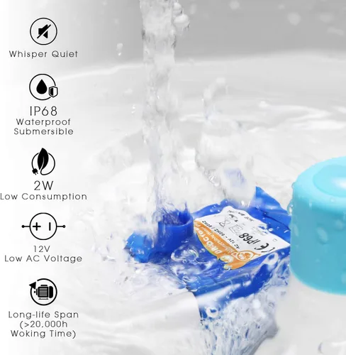 Miniatura 4 de IPETTIE Hommii - Bomba de fuente de agua para mascotas, bol para perros y gatos, bomba silenciosa de 2 W de bajo consumo