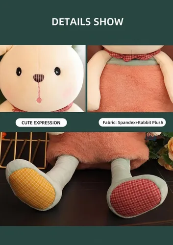 Miniatura 5 de Conejito de peluche de 17 pulgadas, orejas y piernas extraíbles, lindo conejo, juguete de peluche suave para niñas o bebés