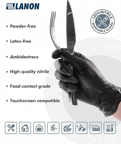 Miniatura 2 de LANON - Guantes desechables de nitrilo seguros para alimentos, sin látex, sin polvo, sin silicona, puntas de los dedos texturizadas, para cocinar