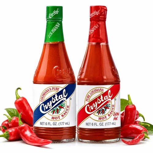 Crystal Combo de salsa picante y salsa extra picante de 6 onzas, una original y otra extra picante de pimienta de cayena de Louisiana, sabor audaz y