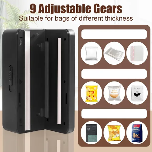 Miniatura 5 de Mini sellador de bolsas, bolsas de papas fritas de 4.7 pulgadas, sellador térmico con pantalla LED de alimentación y 9 engranajes ajustables, Negro