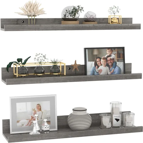 Miniatura 15 de Giftgarden Estantes flotantes de 16 pulgadas montados en la pared, estante de madera de grano de madera beige blanco cremoso para baño, dormitorio
