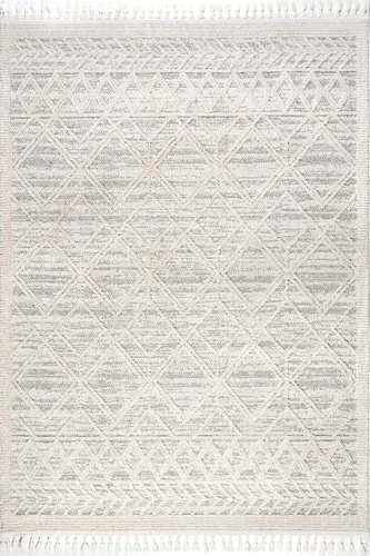 Miniatura 3 de nuLOOM Alfombra de Área Ansley Marroquí con Borlas de 2 x 6 pies, Gris, diseño bohemio con textura alta-baja, pelo alto de felpa, resistente a