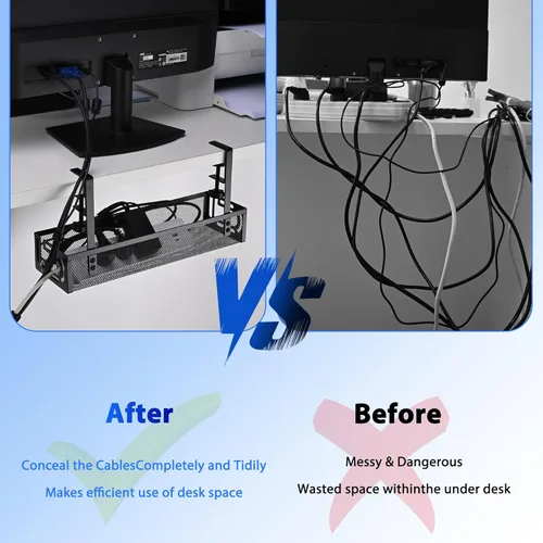 Miniatura 5 de Bandeja de Gestión de Cables para Debajo del Escritorio Pequeña – Organizador de Cables con Soporte de Abrazadera y Gestión de Cables para Debajo