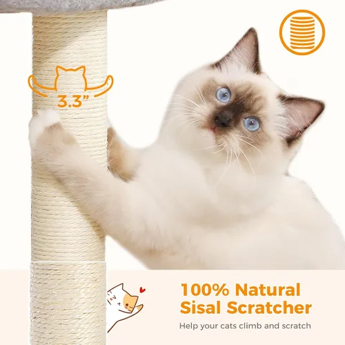Miniatura 3 de PETEPELA Poste rascador de 19 pulgadas, torre de árbol para gatos, rascador de sisal 100% natural con cama grande de felpa superior, plataforma