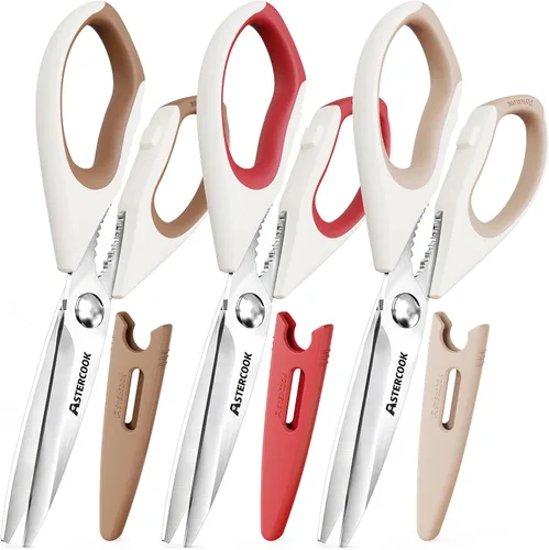 Astercook Tijeras de cocina de acero inoxidable para carne, aves, hierbas y verduras, resistentes y multiusos, aptas para lavavajillas