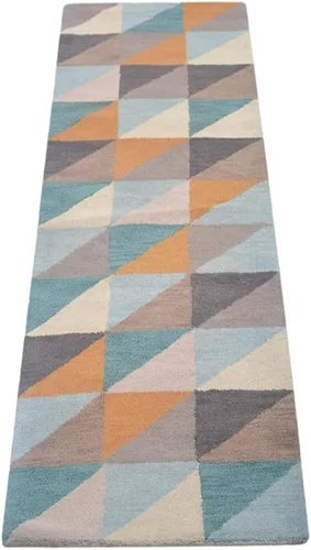 Miniatura 3 de Rugsotic Carpets Alfombras de lana copetuda a mano ecológicas – 2 pies 6 x 6 pies, forma de pasillo, multicolor, diseño geométrico moderno