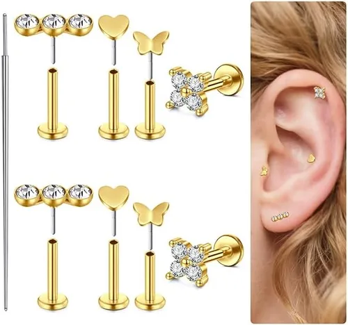 Miniatura 9 de MODRSA 20g 16g Tragus Piercing Jewelry Helix Earrings Threadless Flat Back Earrings for Women Forward Helix Cartilage Earring Tragus Jewelry Medusa