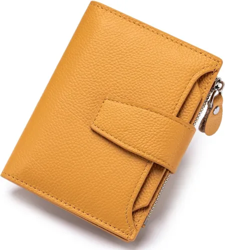Miniatura 9 de Cartera de piel plegable con bloqueo RFID para mujer, tarjetero compacto con bolsillo con cremallera para monedas y 4 ventanas de identificación