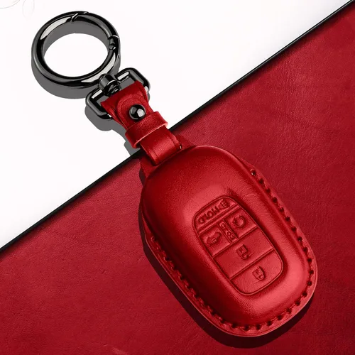 Miniatura 4 de Tukellen Funda de cuero para llavero Honda, con llavero compatible con Passport Accord Civic HR-V CR-V Pilot 2022, 2023, 2024, 2025, 2026, llave Rojo