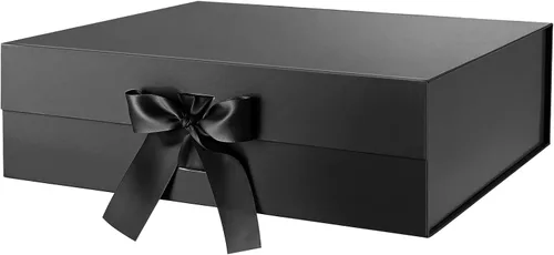 Miniatura 54 de BLK&WH Caja de regalo de 9 x 6.5 x 3.8 pulgadas, caja de regalo negra, caja de padrino, caja plegable con tapa de cierre magnético para embalaje