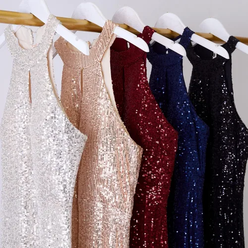 Miniatura 5 de A ARFAR Vestido de fiesta de noche para mujer, vestido sin mangas con lentejuelas, cuello halter, vestido largo formal, vestidos de fiesta