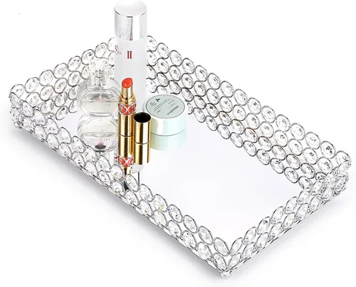 Hipiwe Bandeja organizadora de joyas decorativa con espejo para perfumes, baratijas, exhibidor de maquillaje, tocador y decoración del hogar Plata