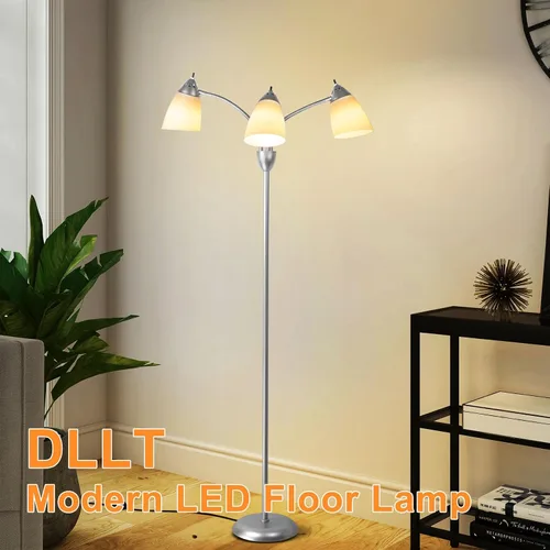 Miniatura 7 de Lámpara de pie moderna DLLT para habitación: lámparas de pie de cuello de ganso flexibles de 3 luces en plata para sala de estar, dormitorio