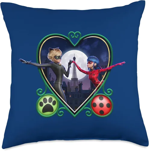 Miniatura 5 de Miraculous Ladybug and Cat Noir The Movie Heart Throw Pillow, 16 x 16 pulgadas, multicolor