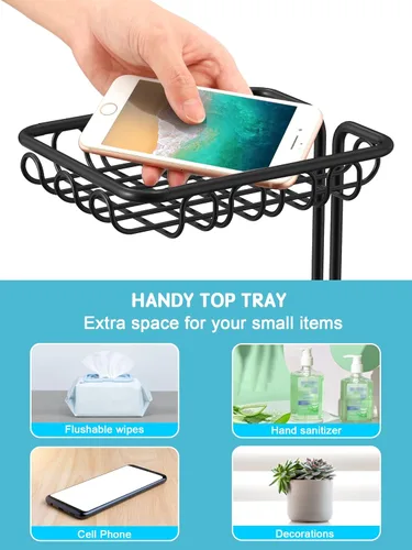 Miniatura 4 de Soporte de papel higiénico con estante, dispensador de rollos de papel higiénico de pie, con capacidad para 3 grandes rollos de papel jumbo mega