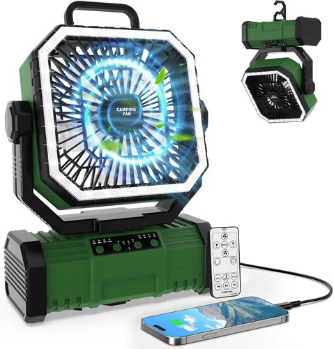 Miniatura 11 de Super RGB Ventilador de camping con luz LED, ventilador oscilante de tienda de campaña de 20000 mAh, ventiladores portátiles recargables con 4