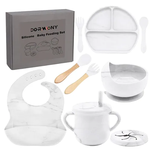 Miniatura 22 de Juego de alimentación para bebés 100% de silicona, sin BPA, con ventosa, plato dividido, juego de platos de autoalimentación para niños pequeños