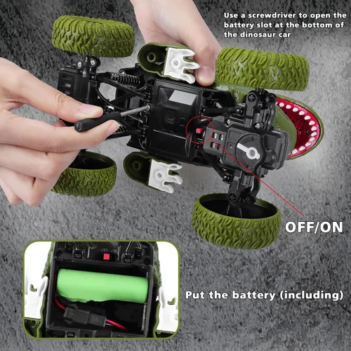 Miniatura 8 de Auto de dinosaurio a control remoto para niños y niños, camión de dinosaurio de control remoto todo terreno de 2.4Ghz con luz, recargable 4WD