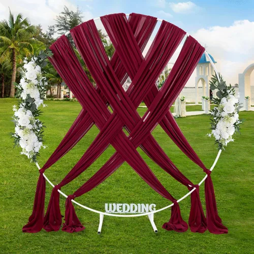 Miniatura 28 de Tela drapeada para arco de boda, 6 paneles de tela de gasa blanca, cortinas de telón de fondo transparente de 6 yardas para decoración de baby Blanco