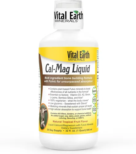 Vital Earth Minerals Cal-Mag Liquid - Suplemento de calcio y magnesio con vitamina D3, K2, boro y ácido fúlvico para una absorción más rápida, 32