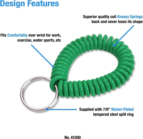 Miniatura 6 de Lucky Line - Resorte de muñeca en espiral de 2 pulgadas de diámetro con llavero de acero, multicolor, pulsera flexible para muñeca, se estira hasta