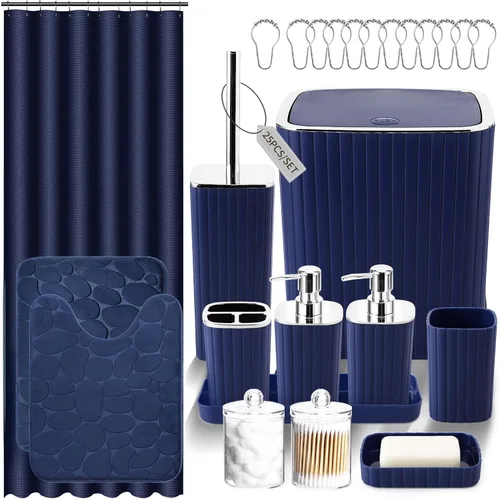 Miniatura 25 de XLHOMO Bathroom Set- 25PC Beige Bathroom Set, Bathroom Set with Shower Curtain and Rugs, Beige Shower Curtain Set, Toilet Brush, Bathroom Trash Can
